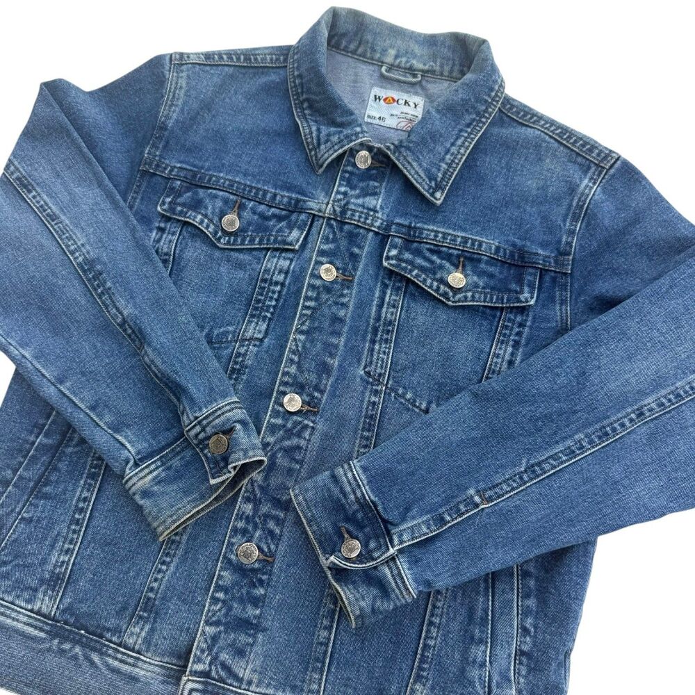 Vintage 90s Wacky Jeans Denim Jacket 46 XL Oversized Baggy Trucker Faded Blue